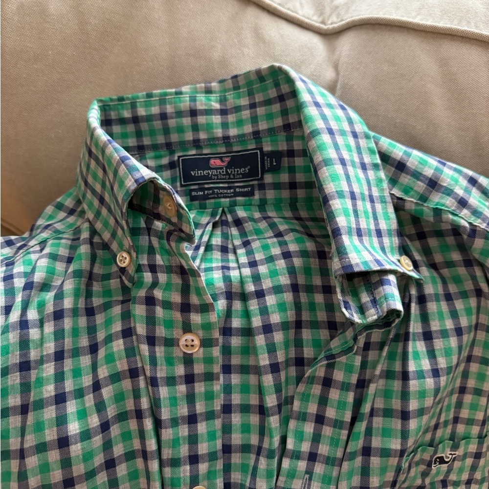 Vineyard Vines Blue and Green Plaid Men's Shirt